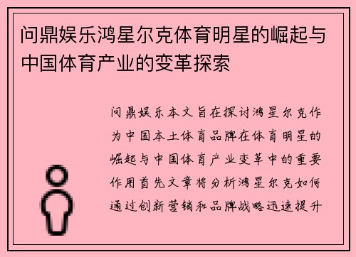 问鼎娱乐鸿星尔克体育明星的崛起与中国体育产业的变革探索